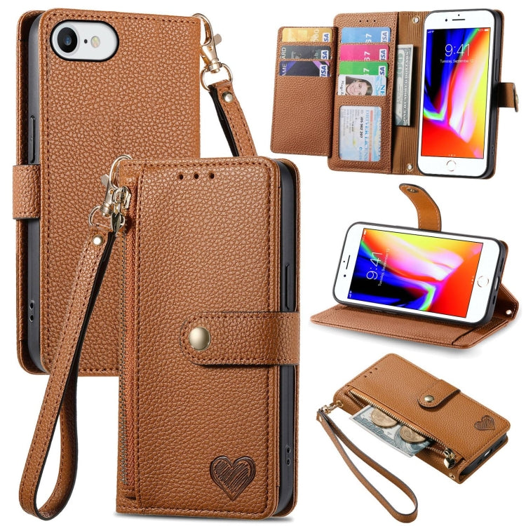 For iPhone 11 Love Zipper Lanyard Leather Phone Case