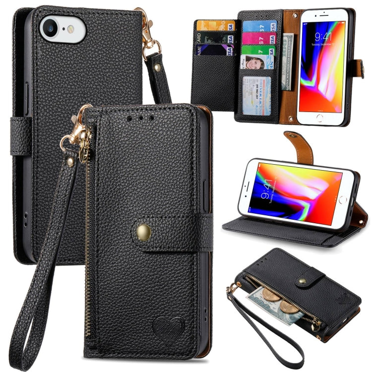 For iPhone 11 Love Zipper Lanyard Leather Phone Case