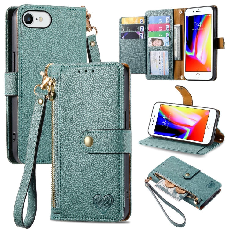 For iPhone 11 Love Zipper Lanyard Leather Phone Case