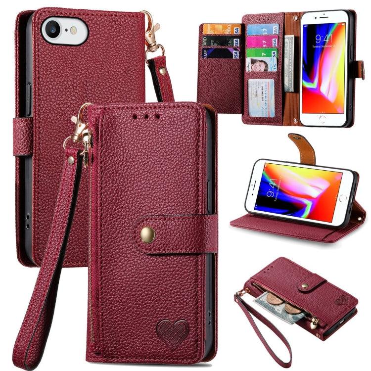 For iPhone 11 Love Zipper Lanyard Leather Phone Case