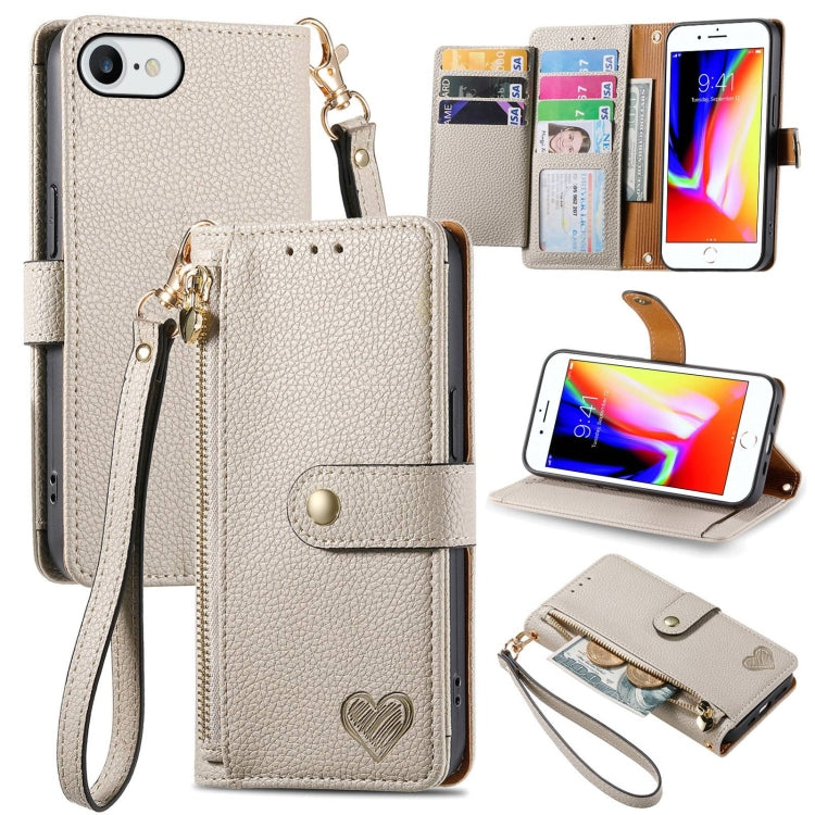 For iPhone 11 Love Zipper Lanyard Leather Phone Case