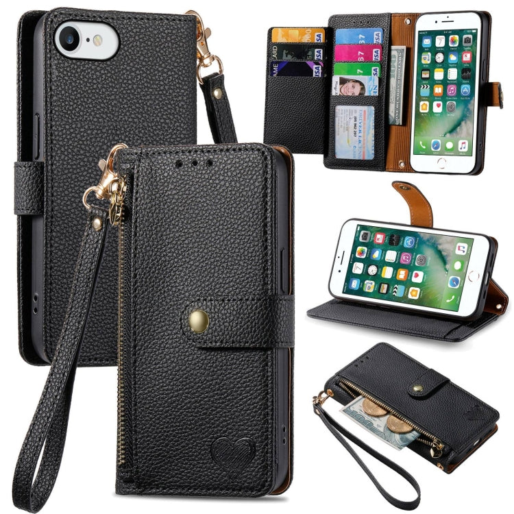 Love Zipper Lanyard Leather Phone Case
