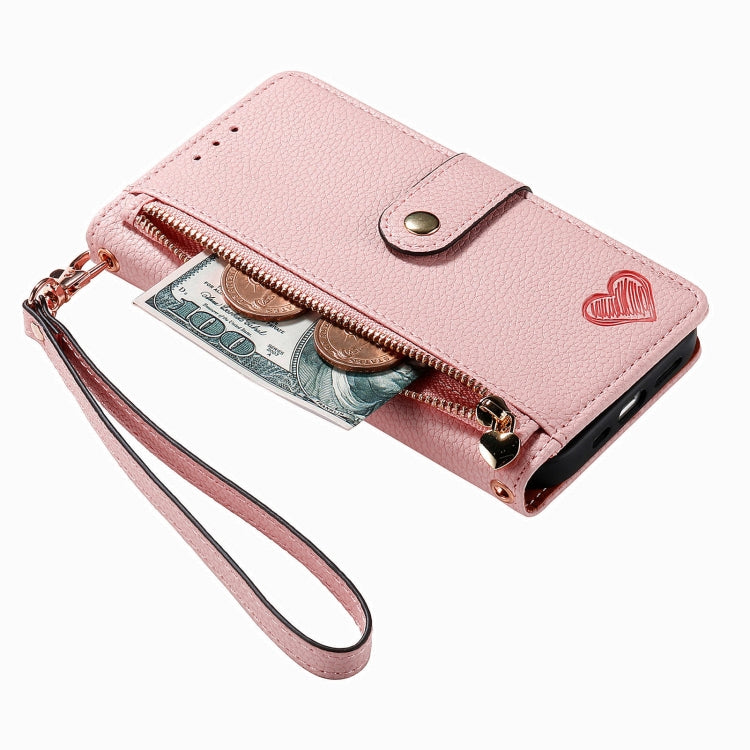 For iPhone 16 Love Zipper Lanyard Leather Phone Case