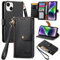 For iPhone 15 Love Zipper Lanyard Leather Phone Case