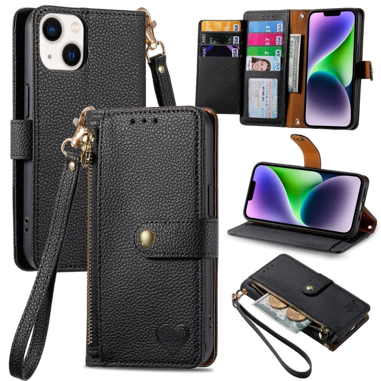 For iPhone 16 Love Zipper Lanyard Leather Phone Case