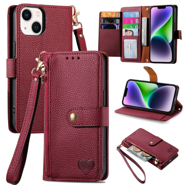 For iPhone 16 Love Zipper Lanyard Leather Phone Case