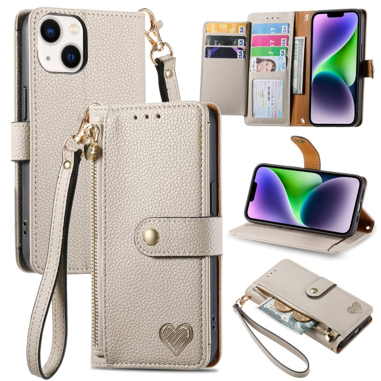 For iPhone 16 Love Zipper Lanyard Leather Phone Case