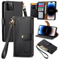 For iPhone 15 Pro Love Zipper Lanyard Leather Phone Case