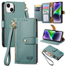 For iPhone 16 Pro Love Zipper Lanyard Leather Phone Case