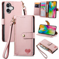 For iPhone 16 Love Zipper Lanyard Leather Phone Case