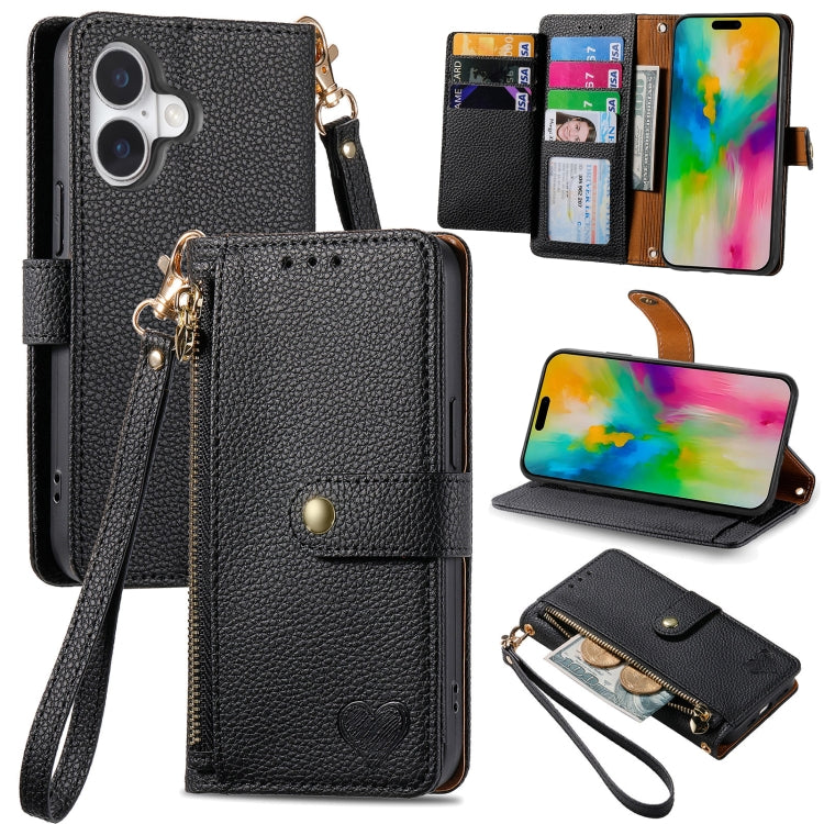 For iPhone 11 Love Zipper Lanyard Leather Phone Case