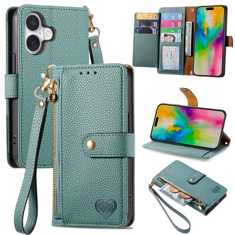 For iPhone 11 Love Zipper Lanyard Leather Phone Case