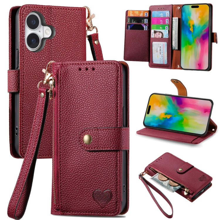 For iPhone 11 Love Zipper Lanyard Leather Phone Case