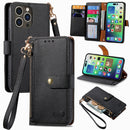 For iPhone 16 Pro Love Zipper Lanyard Leather Phone Case