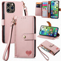 For iPhone 12 Pro Max Love Zipper Lanyard Leather Phone Case