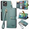 For iPhone 12 Pro Max Love Zipper Lanyard Leather Phone Case