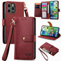 For iPhone 12 Pro Max Love Zipper Lanyard Leather Phone Case