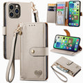 For iPhone 12 Pro Max Love Zipper Lanyard Leather Phone Case