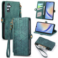 Geometric Zipper Wallet Side Buckle Leather Phone Case, For Samsung Galaxy A30