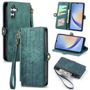 Geometric Zipper Wallet Side Buckle Leather Phone Case, For Samsung Galaxy A30