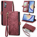 Geometric Zipper Wallet Side Buckle Leather Phone Case, For Samsung Galaxy A30