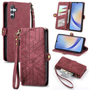 Geometric Zipper Wallet Side Buckle Leather Phone Case, For Samsung Galaxy A30