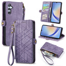 Geometric Zipper Wallet Side Buckle Leather Phone Case, For Samsung Galaxy A30