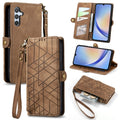 Geometric Zipper Wallet Side Buckle Leather Phone Case, For Samsung Galaxy A30