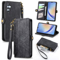 Geometric Zipper Wallet Side Buckle Leather Phone Case, For Samsung Galaxy A30