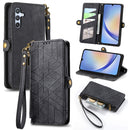 Geometric Zipper Wallet Side Buckle Leather Phone Case, For Samsung Galaxy A30