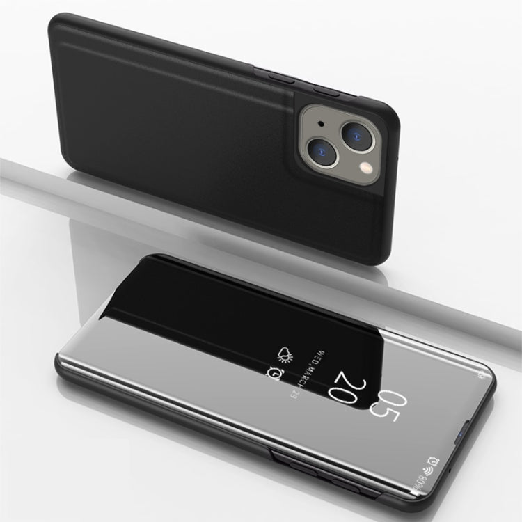 For iPhone 15 Plated Mirror Horizontal Flip Leather Phone Case with Holder