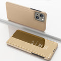 For iPhone 15 Plated Mirror Horizontal Flip Leather Phone Case with Holder