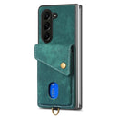 For Samsung Galaxy Z Fold 6 Retro Card Wallet Fold Leather Phone Case with Strap