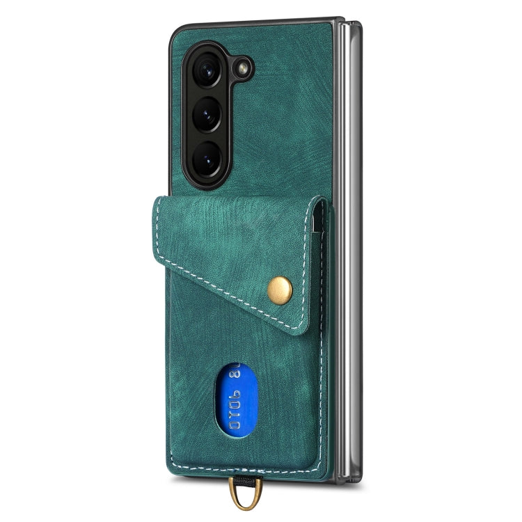 For Samsung Galaxy Z Fold 6 Retro Card Wallet Fold Leather Phone Case with Strap