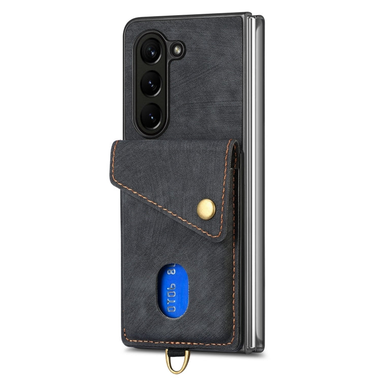 For Samsung Galaxy Z Fold 6 Retro Card Wallet Fold Leather Phone Case with Strap