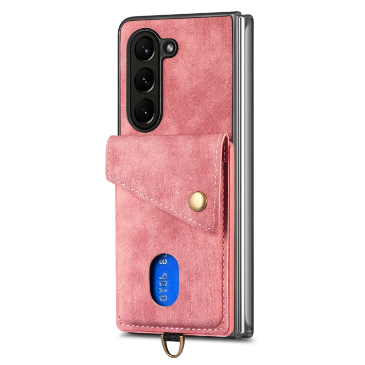 For Samsung Galaxy Z Fold 6 Retro Card Wallet Fold Leather Phone Case with Strap