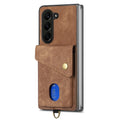 For Samsung Galaxy Z Fold 5 Retro Card Wallet Fold Leather Phone Case with Strap