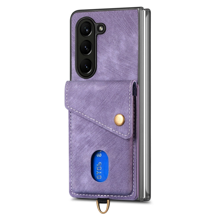 For Samsung Galaxy Z Fold 5 Retro Card Wallet Fold Leather Phone Case with Strap