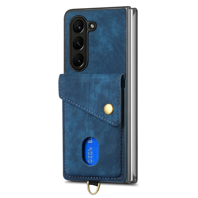 For Samsung Galaxy Z Fold 6 Retro Card Wallet Fold Leather Phone Case with Strap