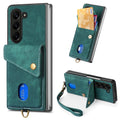 For Samsung Galaxy Z Fold 6 Retro Card Wallet Fold Leather Phone Case with Strap