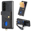 For Samsung Galaxy Z Fold 6 Retro Card Wallet Fold Leather Phone Case with Strap