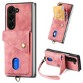 For Samsung Galaxy Z Fold 6 Retro Card Wallet Fold Leather Phone Case with Strap