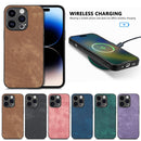 For iPhone 14 Vintage Leather PC Back Cover Phone Case