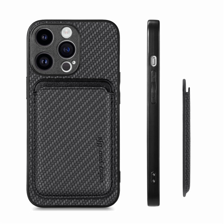 For iPhone 16 Plus Carbon Fibre Leather Card Magsafe Phone Case