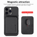For iPhone 15 Carbon Fibre Leather Card Magsafe Phone Case