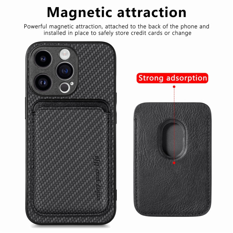 For iPhone 16 Plus Carbon Fibre Leather Card Magsafe Phone Case