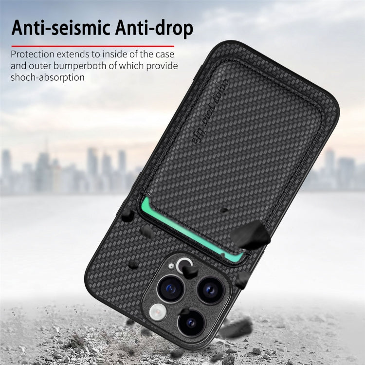 For iPhone 16 Plus Carbon Fibre Leather Card Magsafe Phone Case