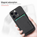 For iPhone 15 Carbon Fibre Leather Card Magsafe Phone Case