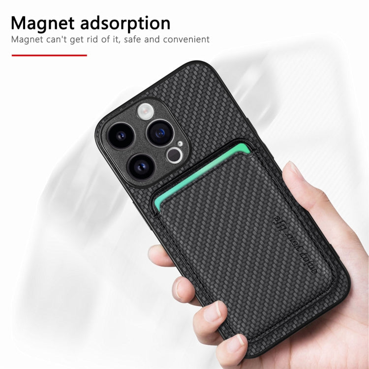 For iPhone 16 Plus Carbon Fibre Leather Card Magsafe Phone Case