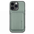 For iPhone 15 Carbon Fibre Leather Card Magsafe Phone Case